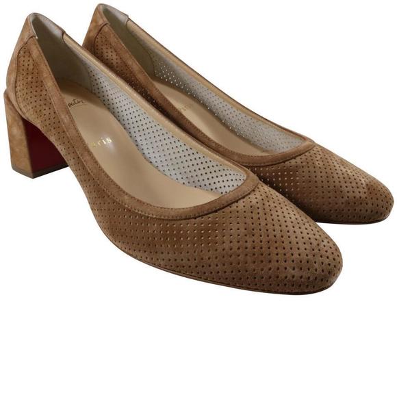 Incastrana 55mm Tan Biscotto Perforated Suede Padded Round Pumps D524 - Picture 1 of 12